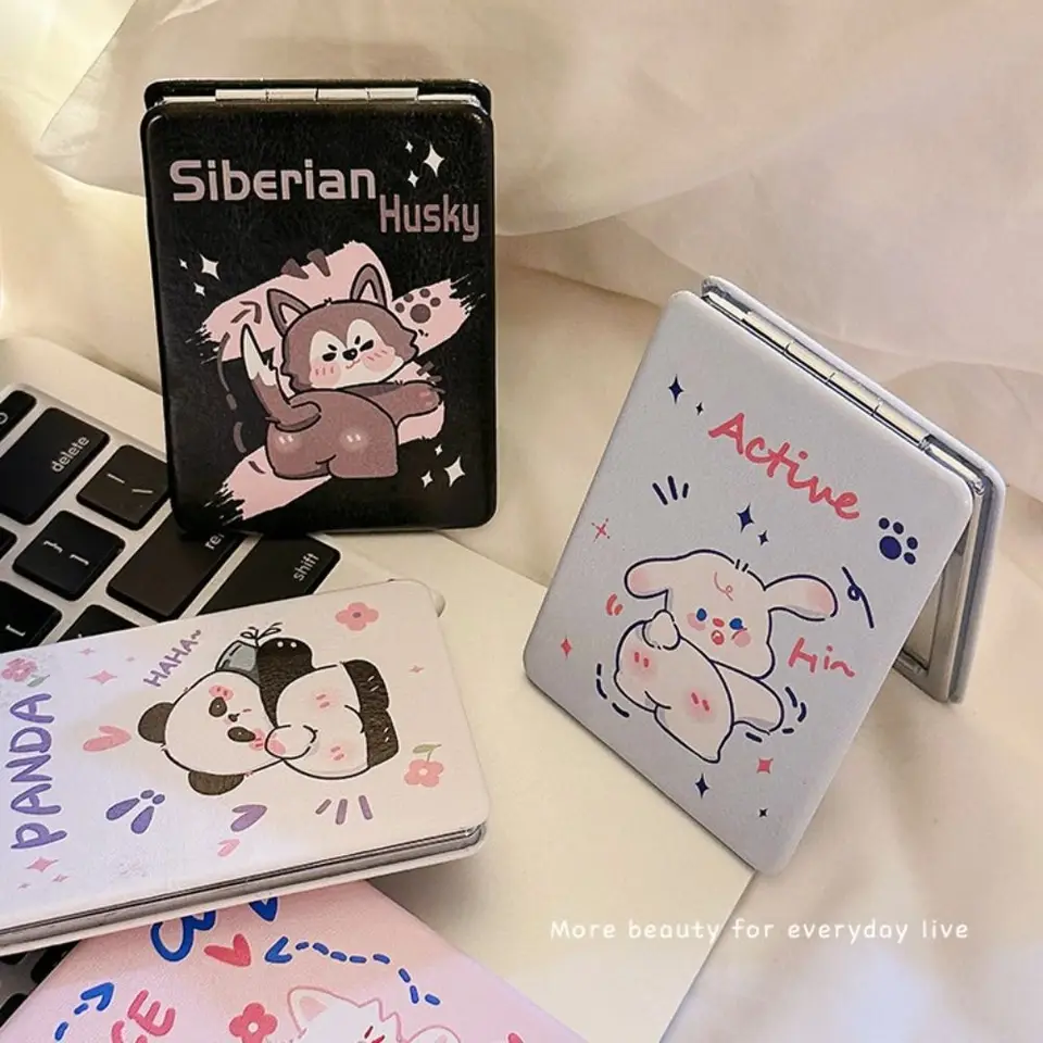 PU skladacie make-up zrkadlové skladacie sklopo vysoké rozlíšenie skladacie kozmetické zrkadlo Cat obojstranné obdĺžnikové vreckové zrkadlá Študenti