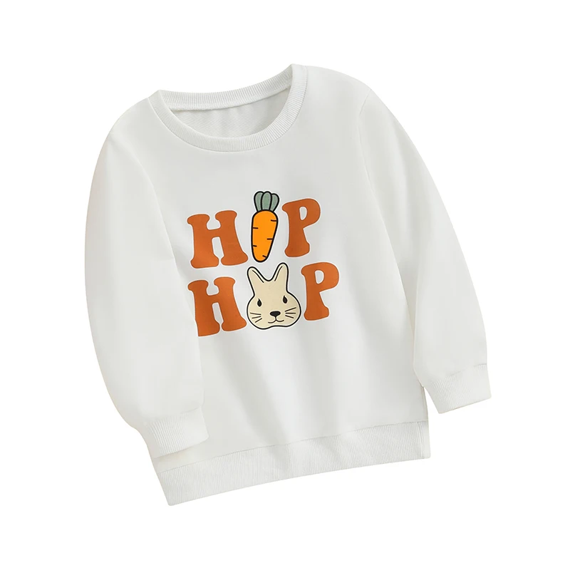 Pudcoco batoľatá dievčatko dievčatá Veľkonočné mikiny s dlhým rukávom okrúhly krk Bunny Letter tlač pulvovers 3-6t
