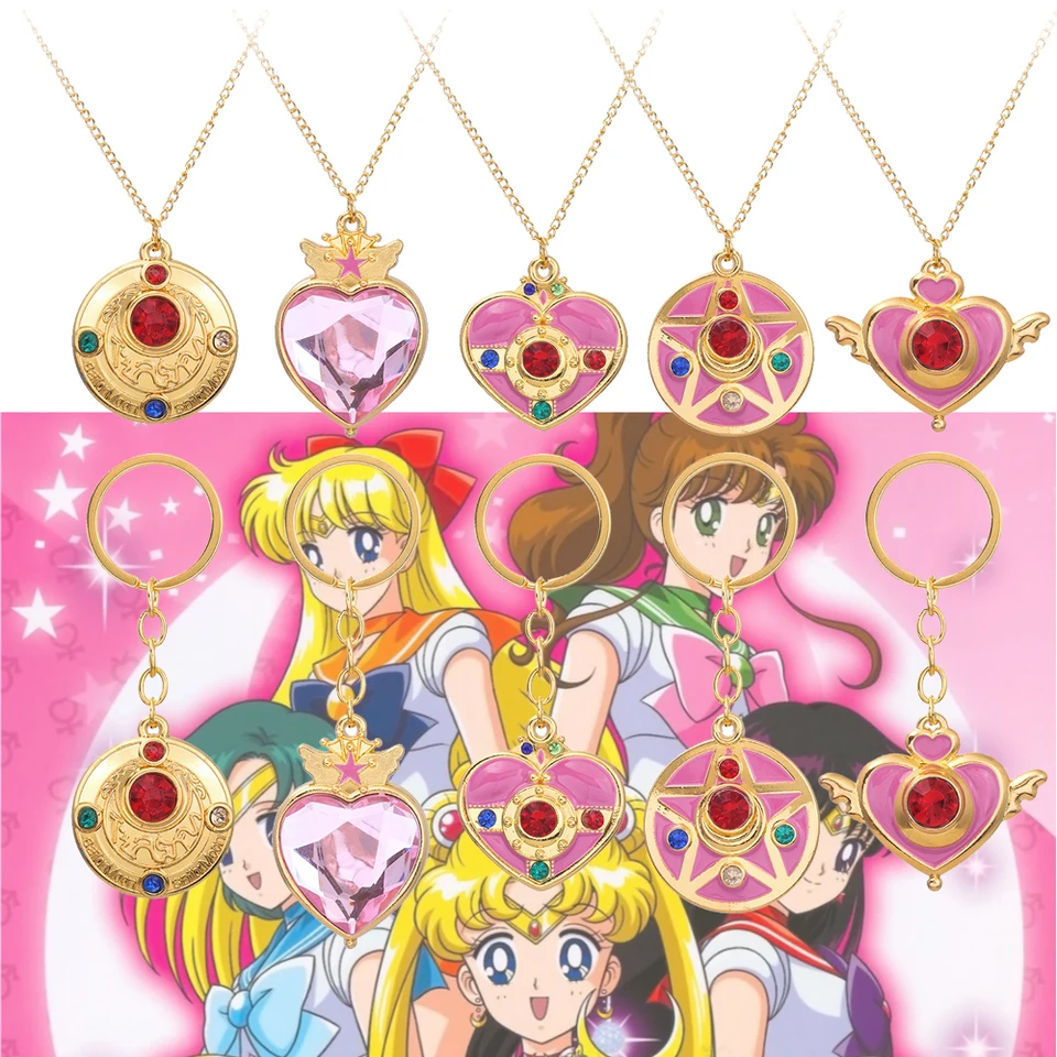Puella Magi Madoka Magica Keychain Náhrdelník Sakura Pink Love Keychain Kinomoto Päťbodová hviezda Pendant Choker Darček šperky
