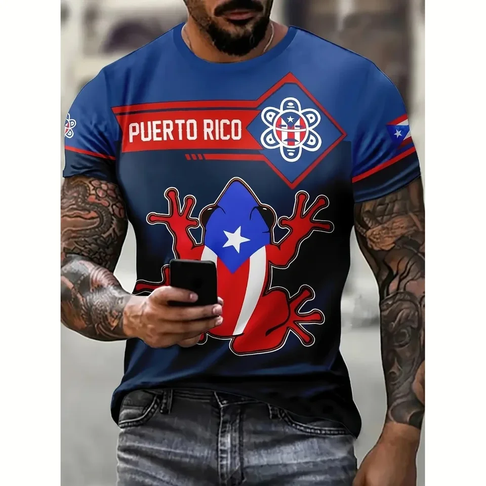 Puerto Rico Pánske tričko Summer móda krátke rukávy horná vlajka vzor Tričko Presadené odevy posádky krku krku