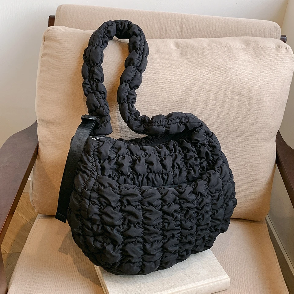 Puffy Crossbody Bag pre ženy prešívané ramenné vrecko Nylon nastaviteľný remienok Puff Puff s vreckami kabelky pre prácu