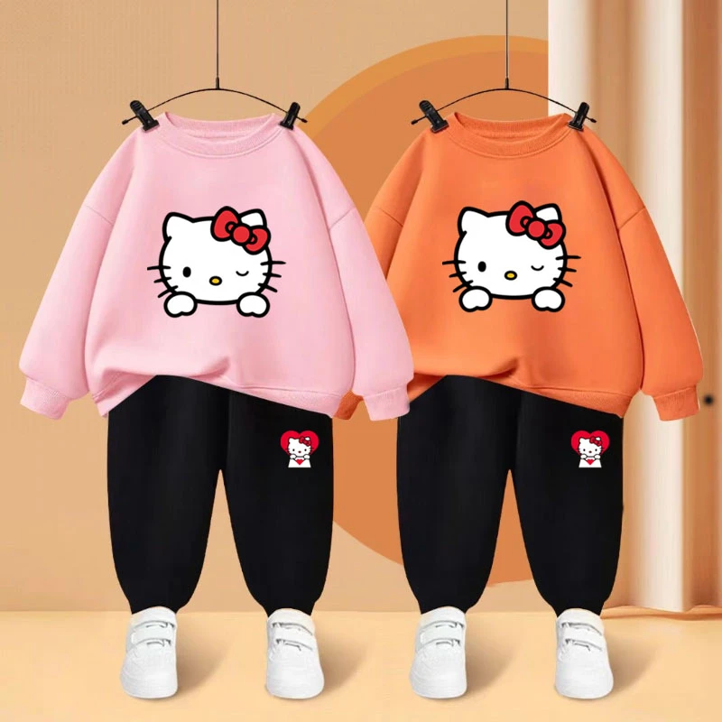 Pullover a nohavice Sanrio Dievčatá Dvojdielny oblek Hello Kitty Print Detské súpravy Mikiny Spring Autumn Detské dráhy