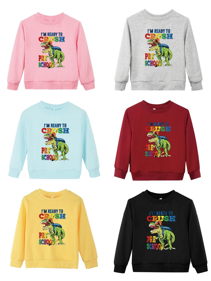 Pullover mikiny dinosaurus vzorové vrcholy mikiny vysoké kvalitné som pripravený rozdrviť predškolskú tlač dlhých rukávov chlapče dievča