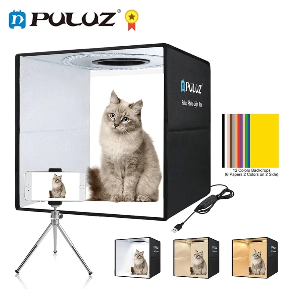 Puluz Photo Studio Light Box, Skladacie štúdio Lightbox pre fotografiu, súprava na snímanie fotografií 6/12 farby pozadia softbox