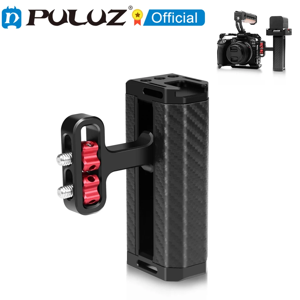Puluz Universal Camera Coamatic kovová bočná rukoväť s držiakom chladiarenského obuvi pre stabilizátor klietky s 1/4 palca skrutkovou skrutkovou kľučkou fotoaparátu