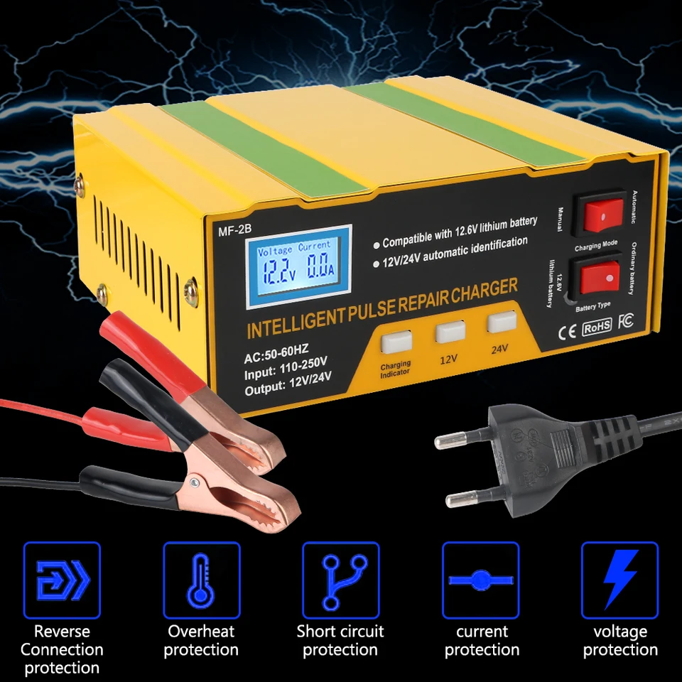 Pulzné opravy nabíjacie zariadenie Automobilová batéria Trickle Správcovia 12V/24 V 180 W nabíjačky automobilov Intelligent