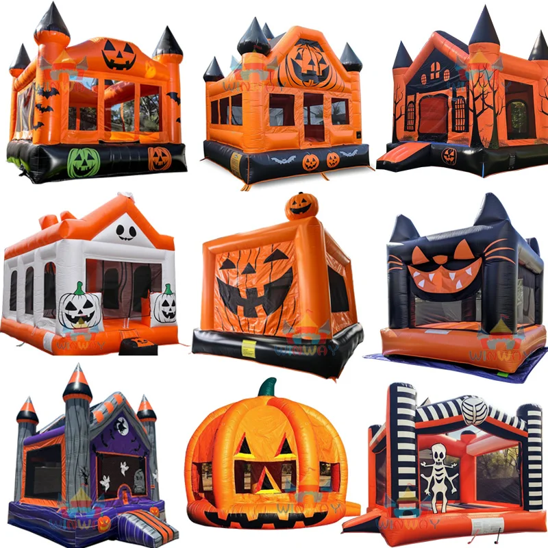Pumpkin Castle Bounce House, Bouncer Combo Slide, nafukovací Halloween Haunted House