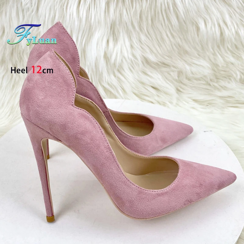 Pumpovanie žien s teplotou 8 cm 10 cm 12 cm tenké päty ženská päta Pointe Toe Stilettos Party Single topánky pre dámy ružové semišové podpätky