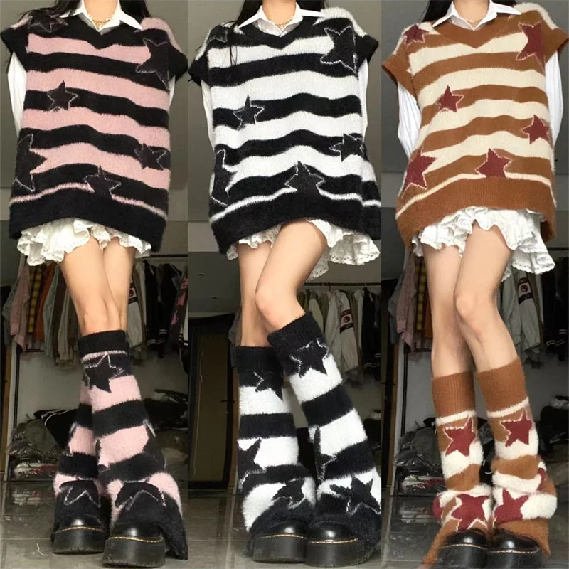 Punk gotický dlhý sveter Ženy Furry pletené svetre y2k streetwear voľné duté dutiny odnímateľné pulvovery harajuku sexy topy