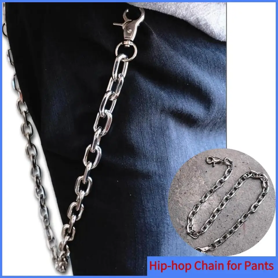 Punk hip-hop reťazec pre nohavice reťaz s dlhým kovovým reťazou peňaženky Jean Keychain Clip Pánske hip hopové šperky gadget pre mužov