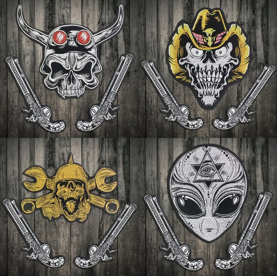 Punk Patches Guns lebky Železo na nálepkách Veľké výšivky pre motorkárske oblečenie veľké záplaty Horúce predaj