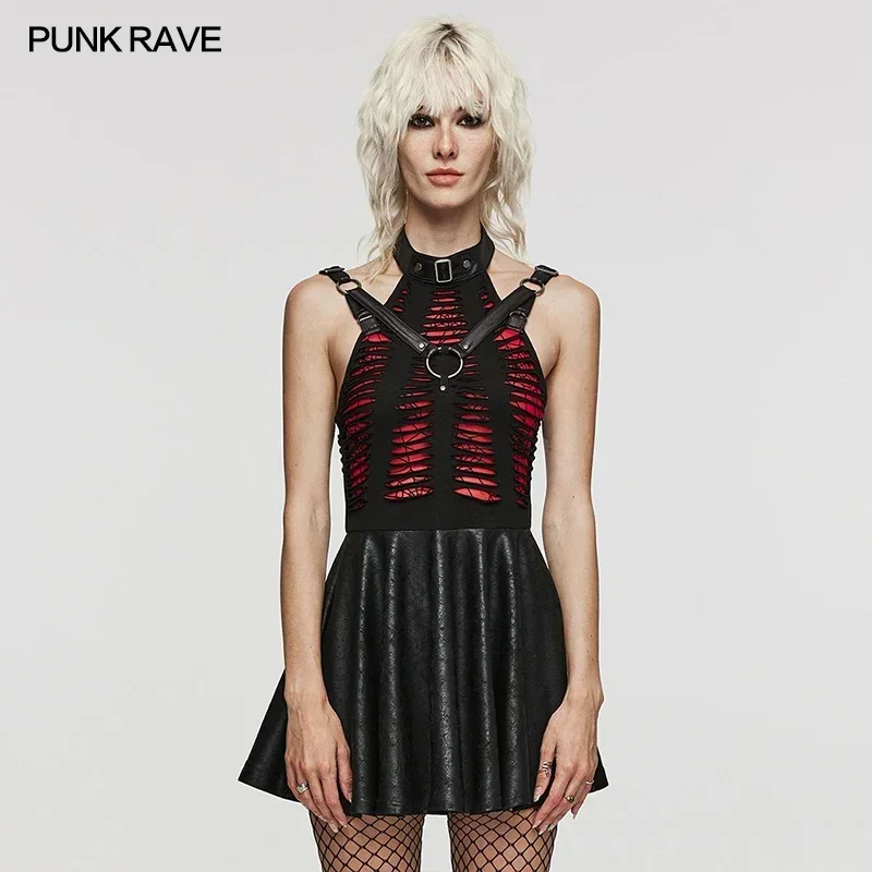 Punk Rave Dámska gotická sexy striha šaty punk pletené spojené pavúky