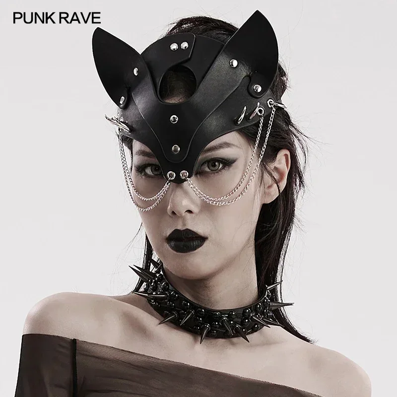 Punk Rave Dámsky punk faux kožená maska ​​Fox nastaviteľná elastická lana klub Sexy Halloween Accessories Cosplay