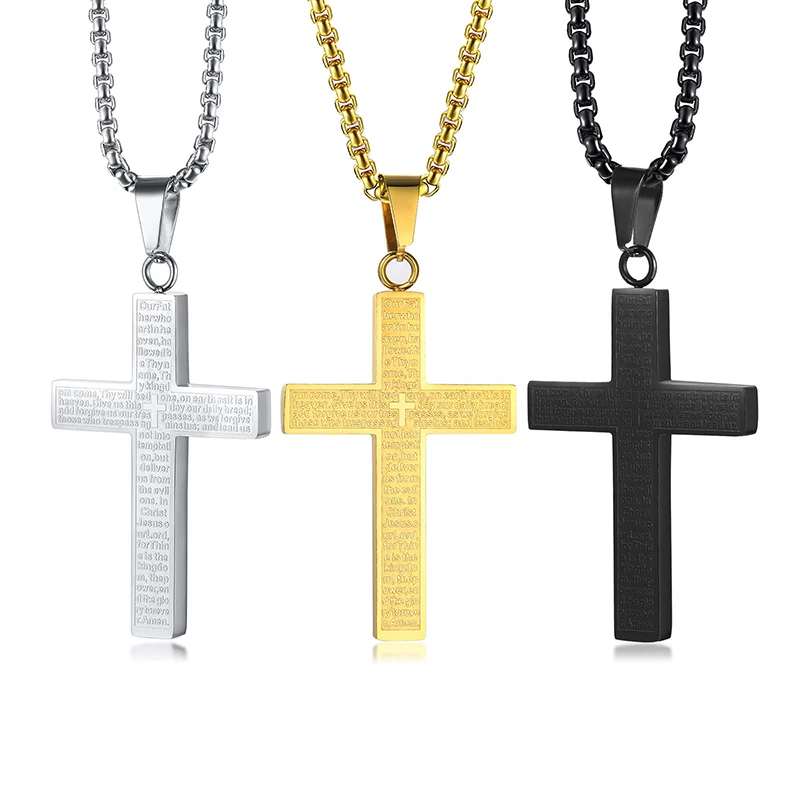 Punk Rock z nehrdzavejúcej ocele Angličtina Svätý biblický kríž prívesky náhrdelník pre mužov šperky zlatá čierna strieborná farba