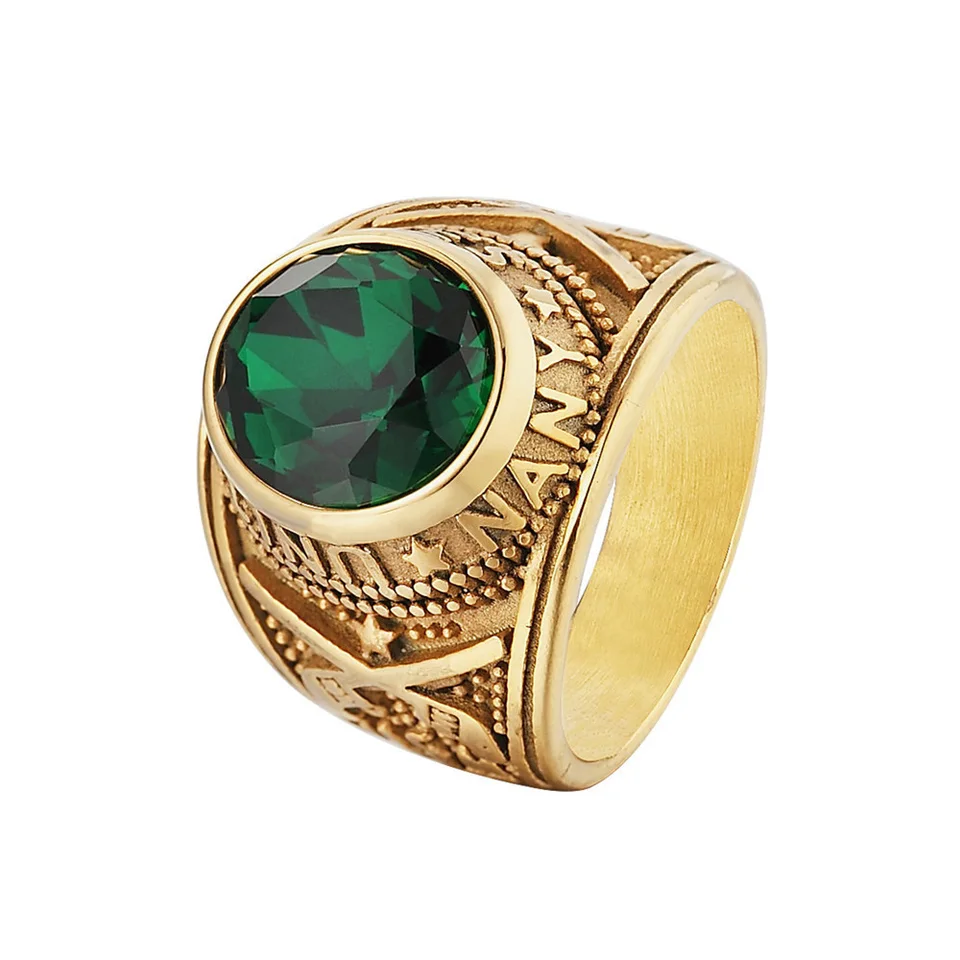 Punk Rock z nehrdzavejúcej ocele Spojené štáty Navy Round Rings Prírodný kameň pre mužov Veľkosť šperkov 7-12