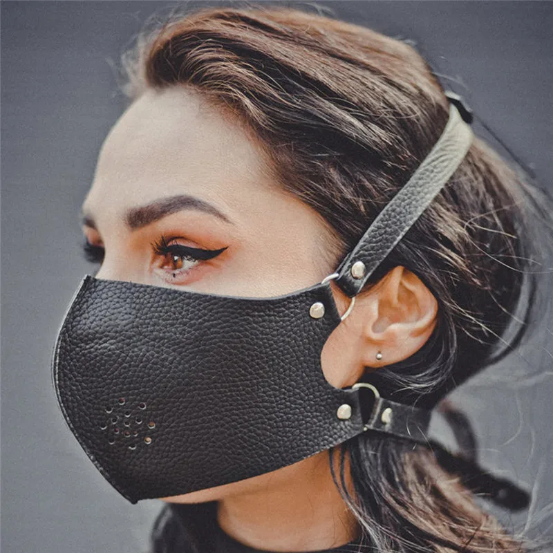 Punk rocková maska ​​Maska Ženy fetiš dospelých erotické masky štýlové bicykle maska ​​kožený postroj Cosplay kostým nastaviteľné gotické sexuálne hračky