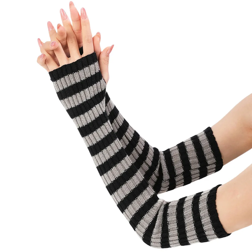 Punk Stripe pletené rukávy rukávy naskladané rukávy pletené rukavice napoly rukávy prsty Zimná zbierka teplá pletená priadza rukavice