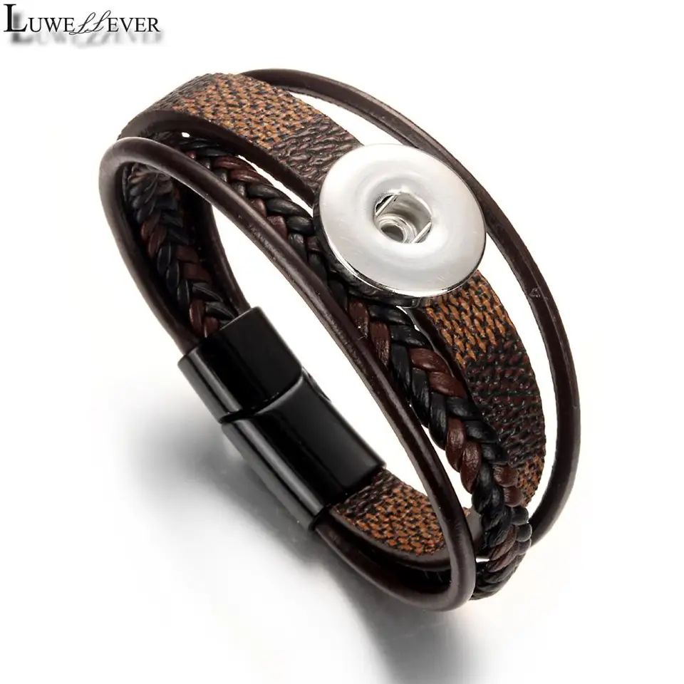 Punk Weave Magnet pracka 024 Skutočná originálna koža fit 18 mm gombíka náramok náramok kúzlo šperky pre ženy darček 19 cm