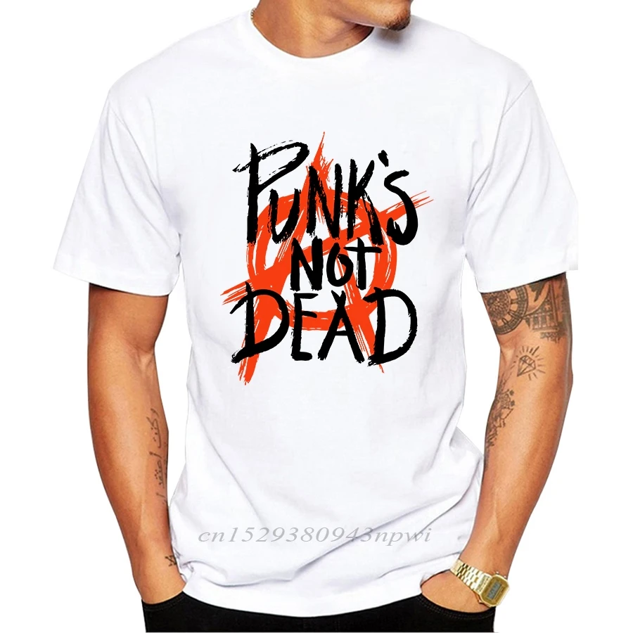 Punk's Not Dead Design T tričko Men cool letter tlatená tričko s krátkym rukávom Novinka Tops Punk Style Trhirt Tshirt
