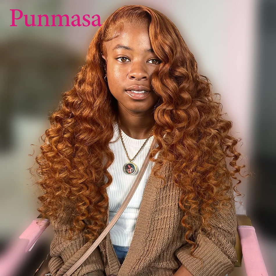 Punmasa Ginger Brown Farebné voľné vlnové opotrebenie na go peruánsky remy 200% 13x4 Priehľadná čipka čelná parochňa 13x6 čipkovaná predná parochňa