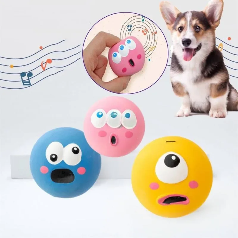 Puppy Toy Ball roztomilý karikatúra Big Eyeball pichľujúce zvukové gumové gule pes, ktoré robia zvuky žuvacie hračky, interaktívne domáce hračky Sphere
