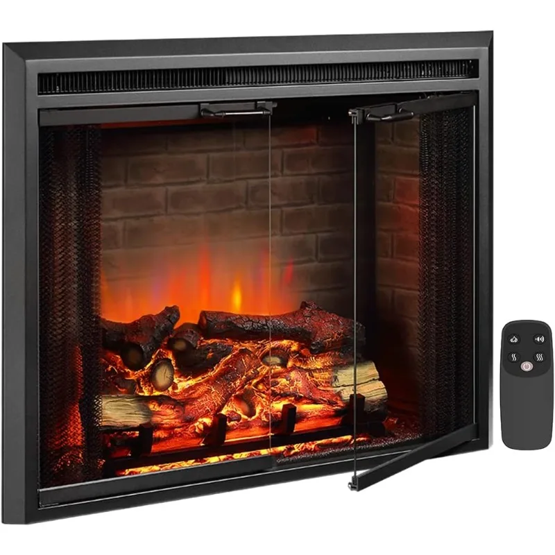 Puraflame klaus elektrický krb vložky s ohňom praskajúcim zvukom, sklenenými dverami a sieťou, 750/1500 W, čierna