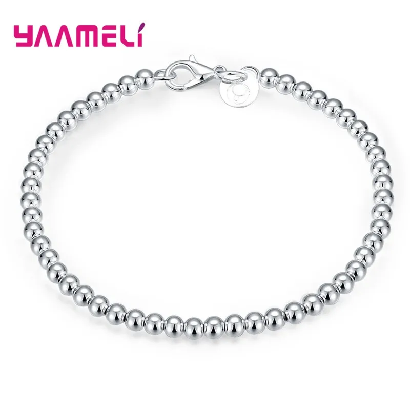 Pure 925 Sterling Silver 4 mm malé korálky kúzla Strand náramky náramky pre ženy