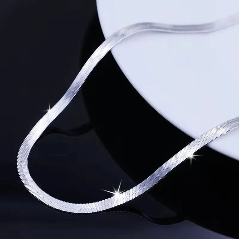 Pure 925 Sterling Silver 4 mm šírka Čepeľ reťazec Náhrdelník hladký unisexový milenec milenca goliera Collar Ženy Men šperky