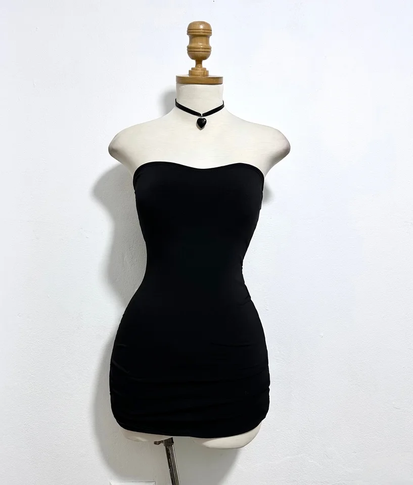 Pure Black Sexy Slim Fashion Estetic Estetic bez ramienok s jedným kusom Miniskirt Party Dance Harajuku Retro Street Hip Hop rock y2k grunge