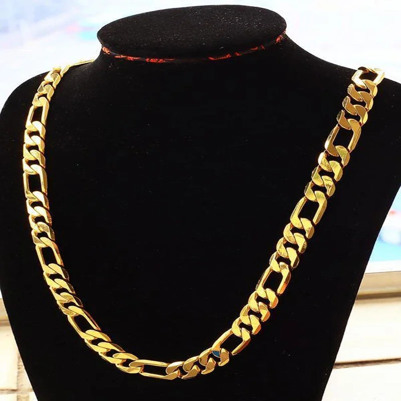 Pure Gold Color Men Men Dámsky náhrdelník šperky 18k zlato 8 mm reťazový náhrdelník Svadba 20 palcov 50 cm