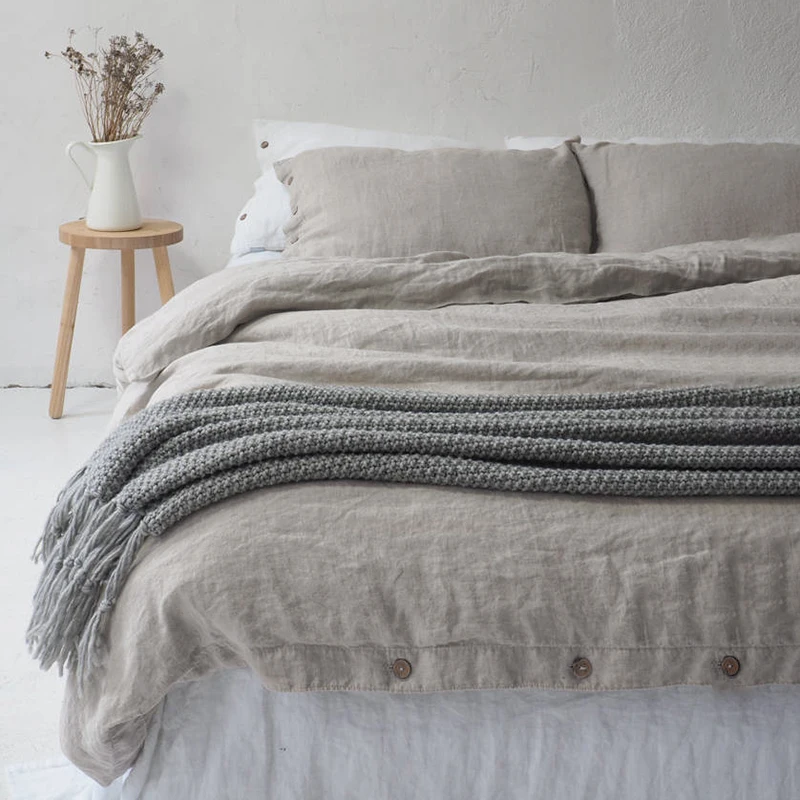 Pure Linen Cover Cover Sada, prírodný prikrývka a obliečky na vankúše, sada dvojlôžkovej postele, kryt obliečky kráľovnej King 220x240, sada podstielky