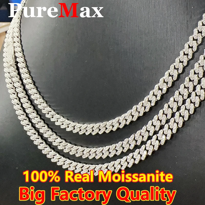 Puremax D farba Moissanit Kubánsky náramok 925 Sterling Sliver Pasted s 18k bielym zlatým diamantovým kubánskym reťazcom pre ženy