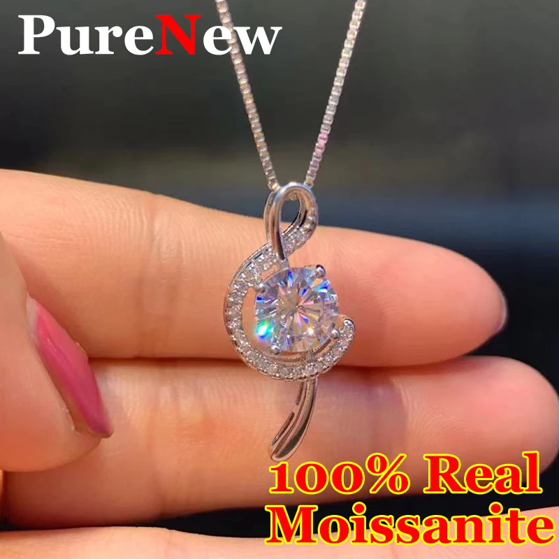 Purenew Creative Musical Notes Dámsky moissanitový diamantový náhrdelník Originál 925 strieborný Moissanitský prívesok náhrdelník pre ženy