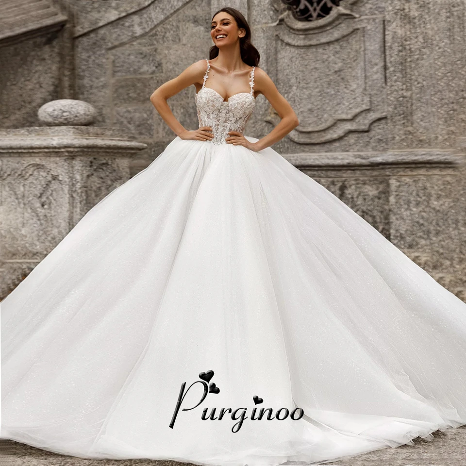 Purginoo moderné plesové šaty svadobné šaty Ženy Beading Flitry Aplikácie zlatíčko zásnubné večierok robe de mariee prispôsobené