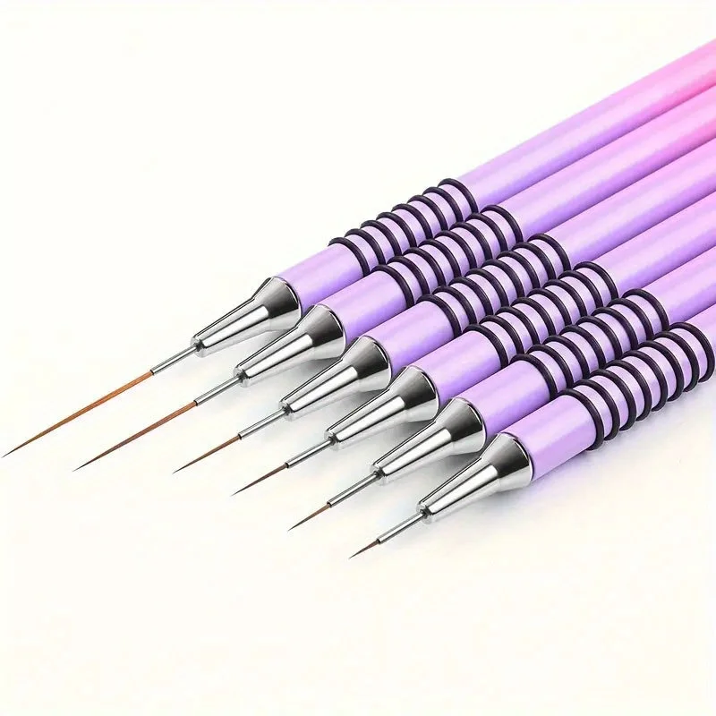 Purple Art Liner Brushes Nastavte kovové nekĺzavé držiak pera Pretiahnuté čiary pruhovanie kresby UV gél maľba nechty dizajn pera
