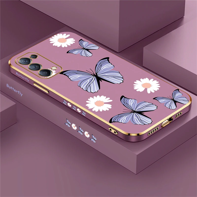 Purple Butterflies Telefon Puzdet pre Oppo Reno 12 5 6 4f 5f 5k 7 Lite 2Z 7Z 8T 8 11 Pro 11f Shock odolný v oblasti nárazu nárazníka Fundas