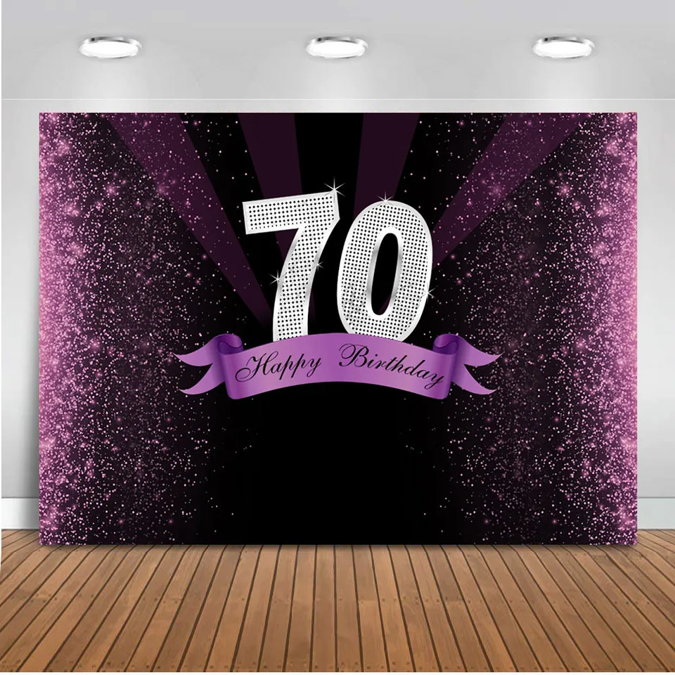 Purple Glitter 70. Happy Birthday Téma Party Party pre pozadie fotografie Violet Sliver 70. znak pozadie Prispôsobenie pre fotografiu