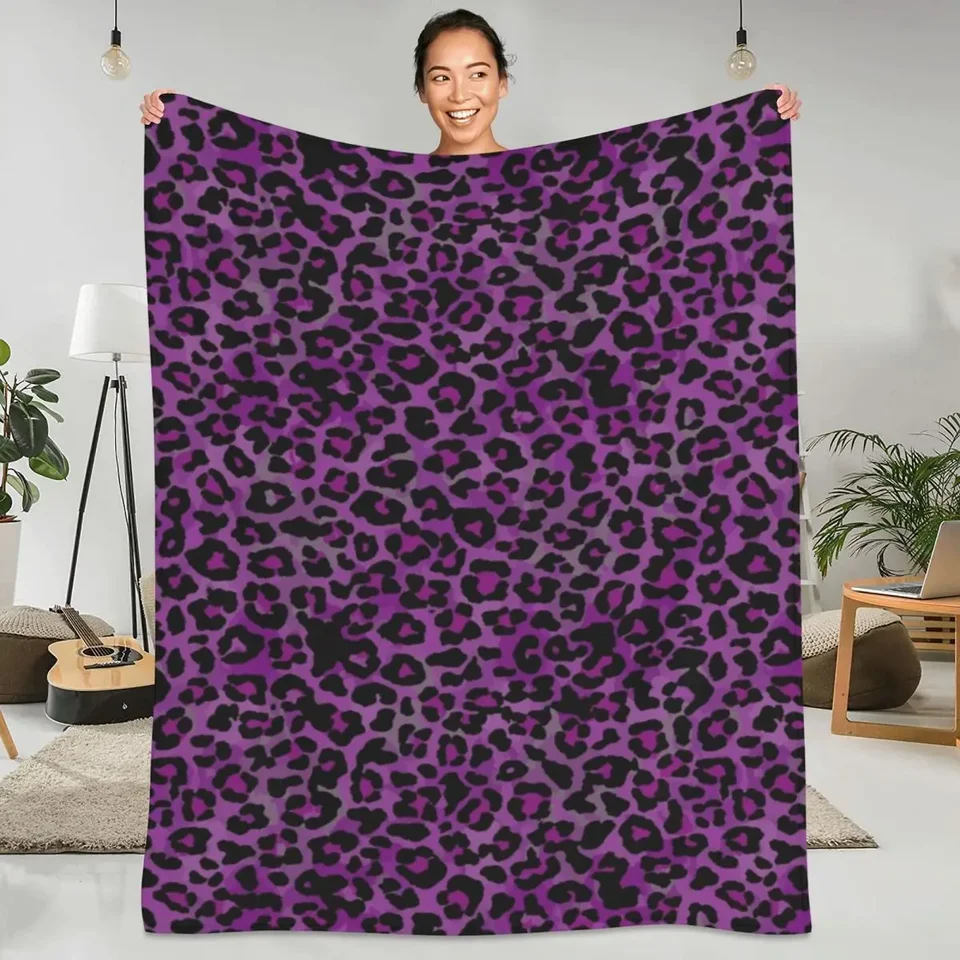 Purple leopard mäkké odolné prikrývky pokožka divočina letún cestovanie hodom prikrývka zima roztomilý flanel lôžko posteľná pohovka posteľ
