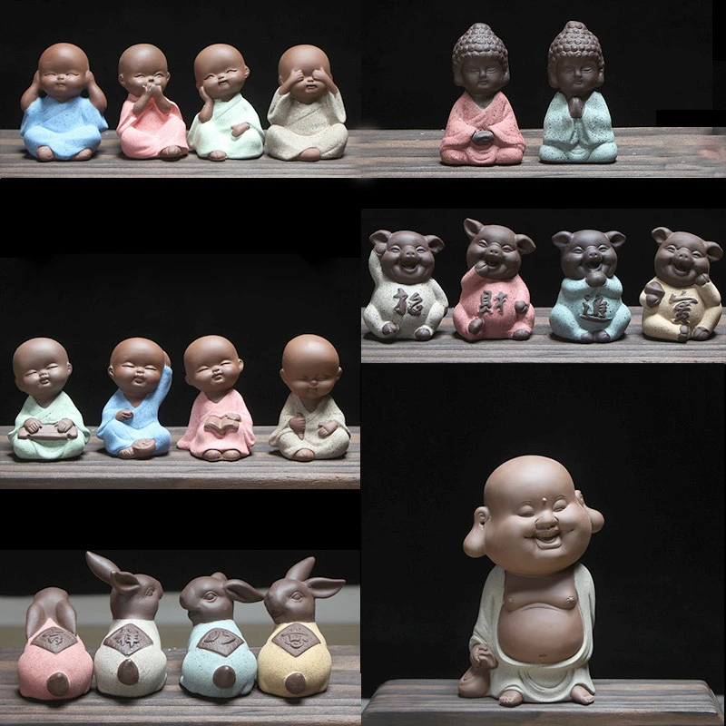 Purplue pieskový čaj maznáčik sibu mnísi remeslá keramika Buddha socha bonsai rybie tank dekoratívne malé ozdoby