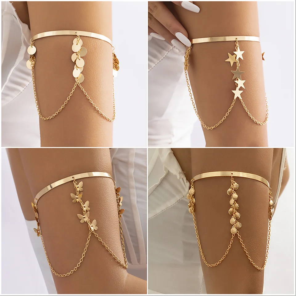 Purui Simple Čechia kúzlo horné rameno náramok hviezda Motýfly Tassel Pendant Arm Cuff Cuff pre ženy módne letné šperky