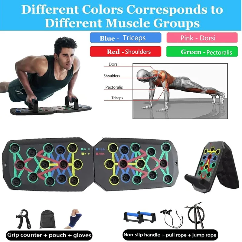 Push Up dosky Nastavte prenosný multifunkčný push Up Skladacie fitnes zariadenie pre hrudník, brušné, rameno/zadný výcvik