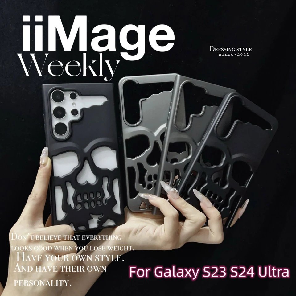 Puzdro mobilného telefónu s dutou lebkou pre Samsung Galaxy S24 Ultra S23+titánový sivý mäkký puzdro pre Samsung S23 24 Ultra Protect Case Case