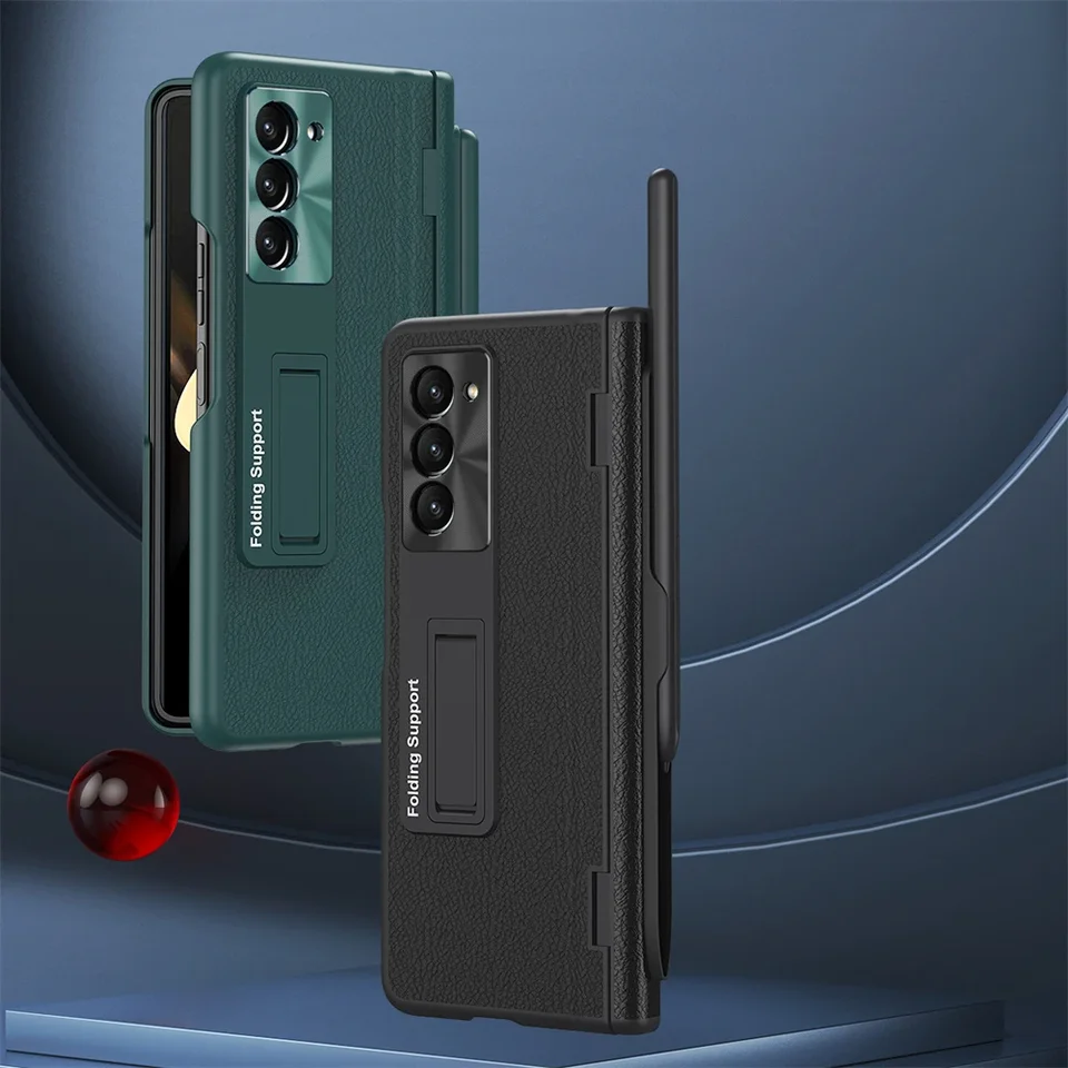 Puzdro na držiak na pero pre Samsung Galaxy Z Fold 5 5G Kožený závesný filmový kryt zadný kryt pre Galaxy Z Fold4 Fold3 s perom