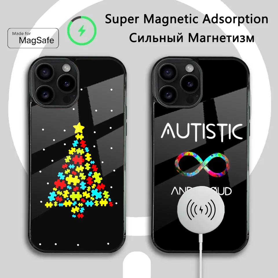 Puzdro na informovanie o autizme pre iPhone 16 15 14 13 12 11 Plus, Pro, Max Mini Magsafe magnetické bezdrôtové nabíjanie
