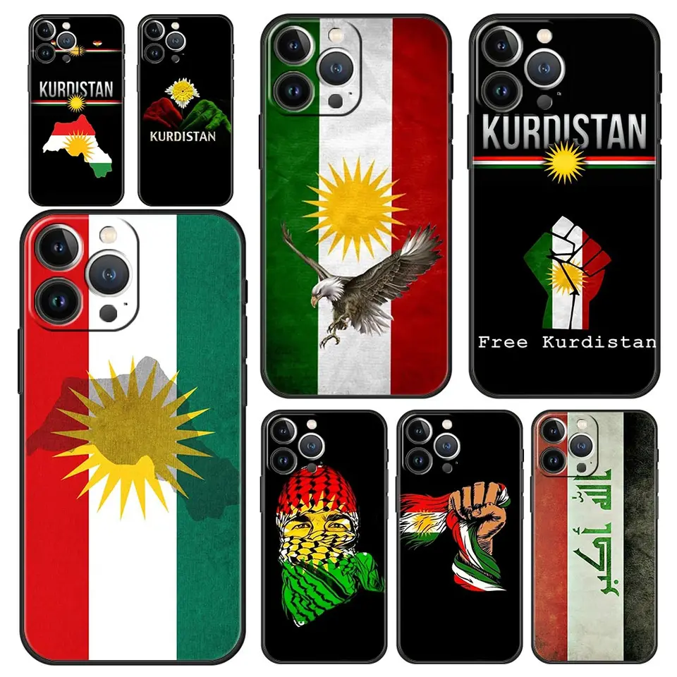Puzdro na luxusný telefón pre Apple iPhone 11 15 14 Pro Max 12 13 7 8 Plus x xr xs Max SE Silikone Black Cover Funda Funda Kurdistan Flag