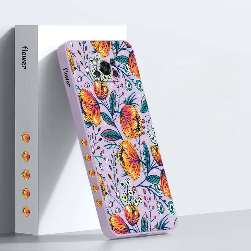 Puzdro na oranžový kvetinový telefón pre Xiaomi POCO M5 M5S F5 X5 F4 X4 M4 F3 M3 X3 F2 PRO X2 C40 4G 5G GT NFC Silikónový kryt
