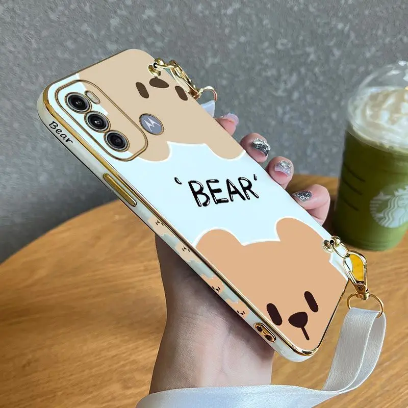Puzdro na panvicu Lucky Bear Lanyard Palting Pase for Motorola Moto G60 G50 G42 G52 G53 G30 G20 G22 E20 Plus G9 Play G8 Power Cover