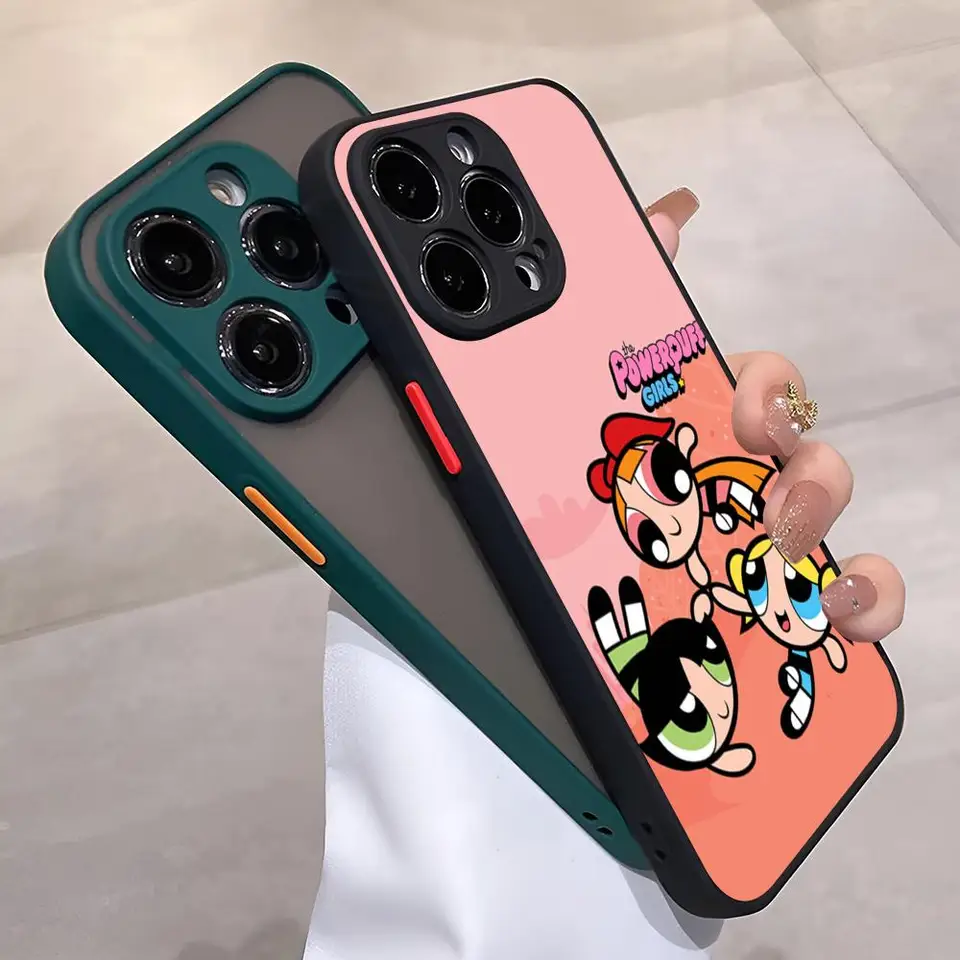 Puzdro na telefón powerpuff pre iPhone 13 15Promax 14 11 12 Pro Max Mini 8 7 Plus SE2020 XS Max x x MATTE Čierna obálka