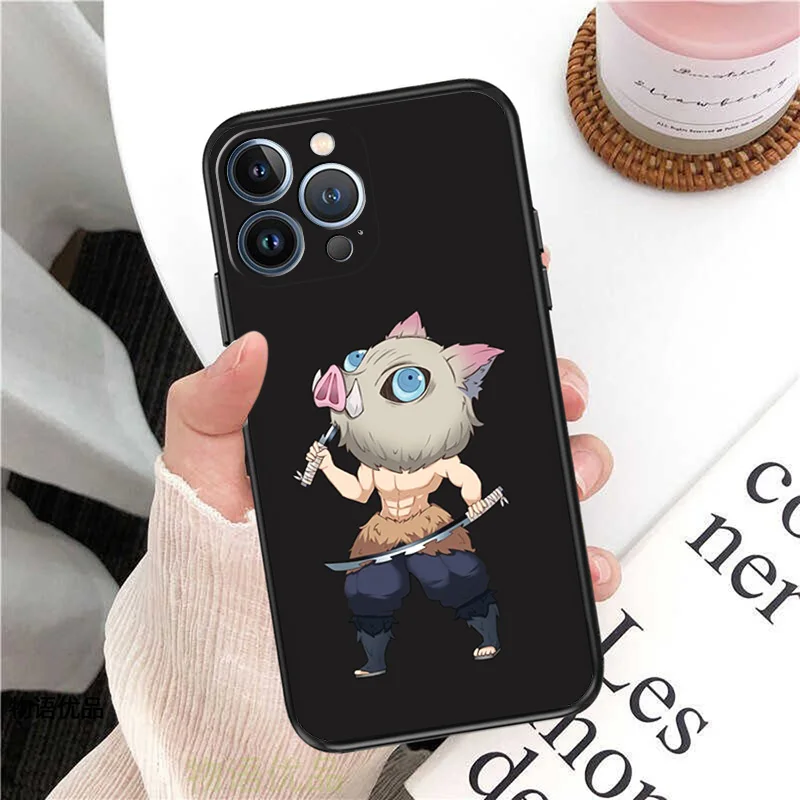Puzdro na telefón pre iPhone 11 12 Mini 13 14 15 Pro XS Max x 8 7 6 S Plus SE XR Demon Slayer Hashira Inosuke Shell Black Case Cover