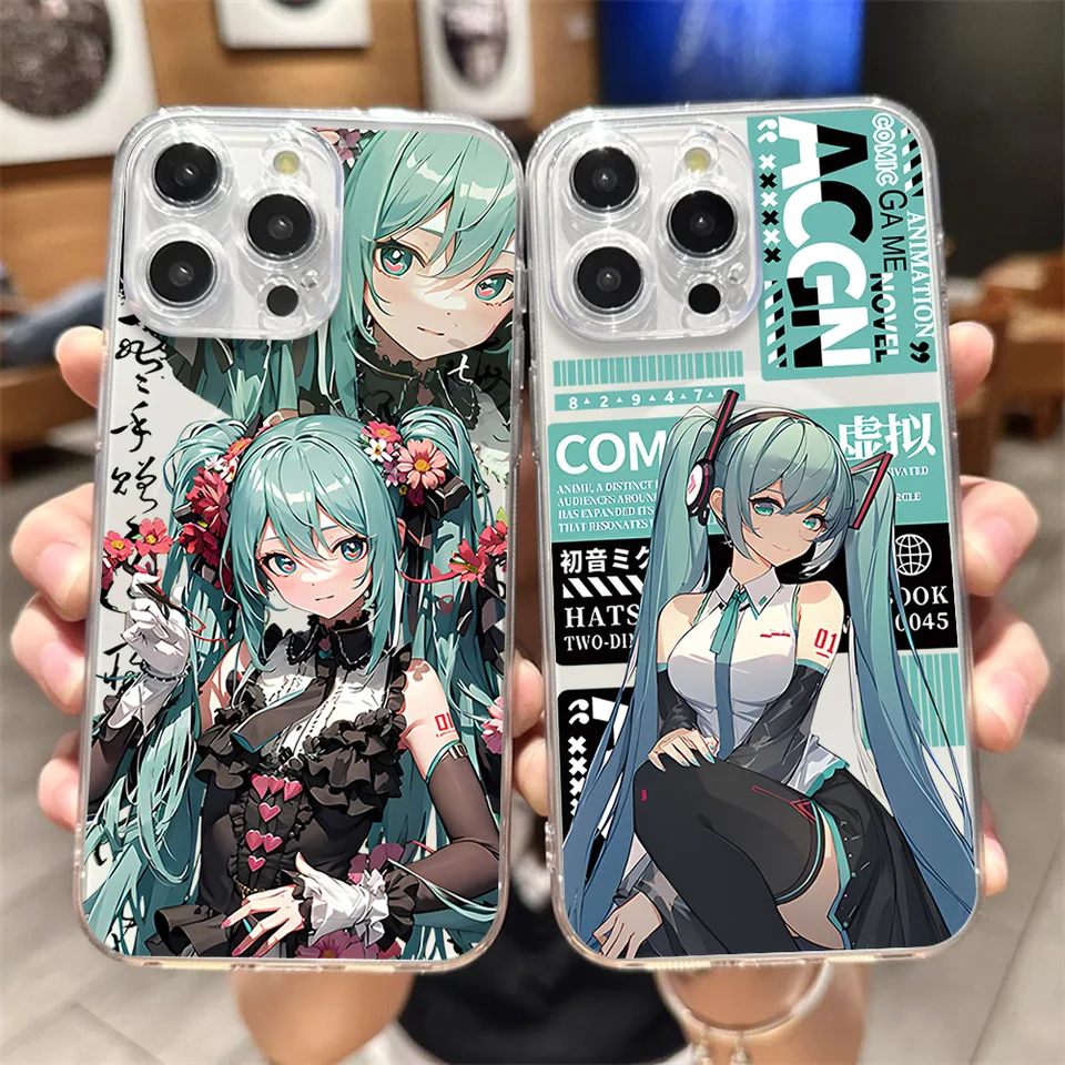 Puzdro na telefón pre iPhone 12 11 13 14 15 16 max pro plus roztomilý H-Hatsune M-Miku Transparentný magnetický bezdrôtový kryt Magsafe